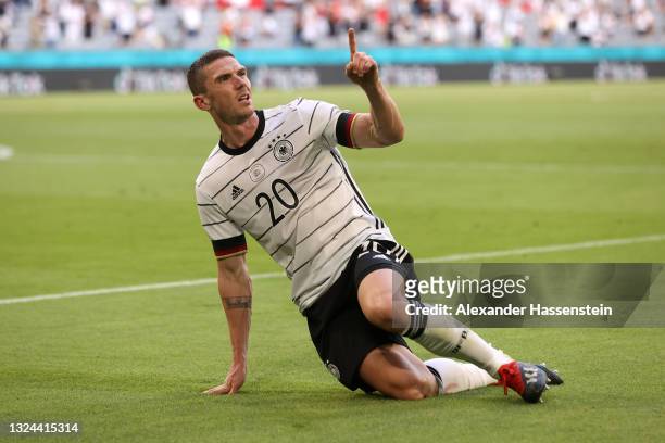 Robin Gosens of Germany celebrates after scoring their side's fourth goal during the UEFA Euro 2020 Championship Group F match between Portugal and...