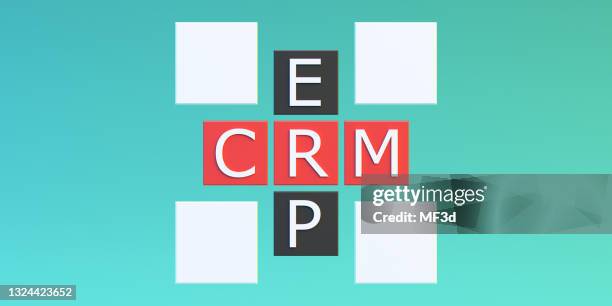 planificación de recursos empresariales y crm resumen de diagrama de negocios 3d concepto - gestión de relaciones con el cliente fotografías e imágenes de stock