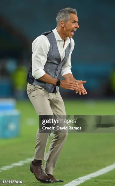 Paulo Sousa, Head Coach of Poland reacts during the UEFA Euro 2020 Championship Group E match between Spain and Poland at Estadio La Cartuja on June...