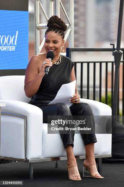 Actress Sanaa Lathan speaks at the Tribeca Talks: Gina Prince-Bythewood with Sanaa Lathan during the 2021 Tribeca Festival at Spring Studios on June...