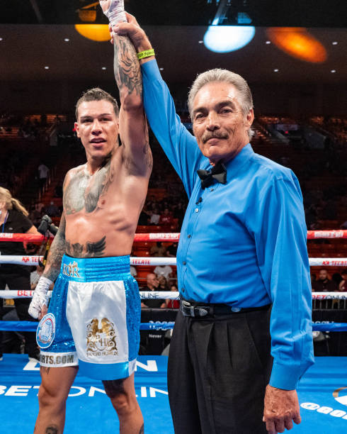 Gabe Rosado is declared the winner after his fight with Bektemir Melikuziev at Don Haskins Center on June 19, 2021 in El Paso, Texas.