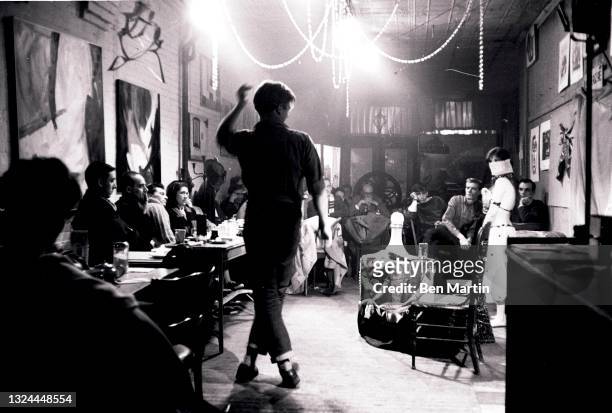 Actors performing onstage at Caffe Cino, the West Village coffeehouse considered the birthplace of Off-Off-Broadway theatre, founded in 1958 by Joe...