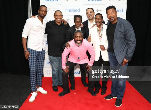 Leon, Hawthorne James, Michael Wright, Tico Wells, Harry Lennix, Harold Nicholas, and Robert Townsend attend "The Five Heartbeats" premiere during...