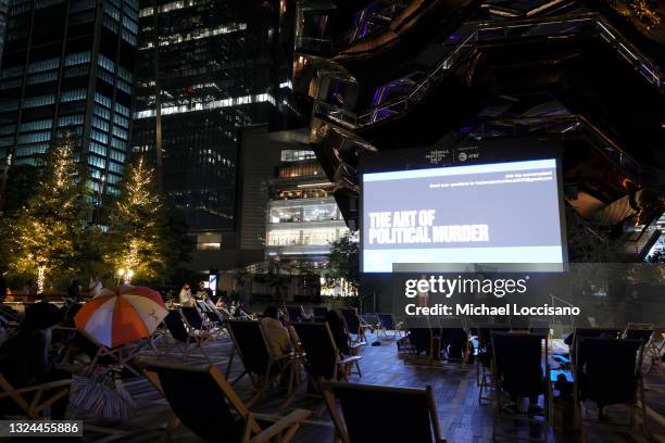 Brandon Harrison and Francisco Goldman speak at the Q&A for the "Art of Political Murder" Premiere during the 2021 Tribeca Festival at Hudson Yards...