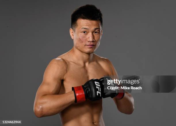 The Korean Zombie' Chan Sung Jung of South Korea poses for a portrait after his victory during the UFC Fight Night event at UFC APEX on June 19, 2021...