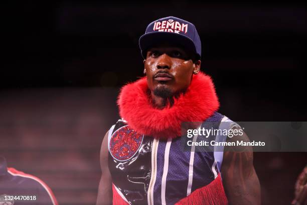 Jermall Charlo looks on prior to his WBC middleweight title fight against and Juan Macias Montiel at Toyota Center on June 19, 2021 in Houston, Texas.