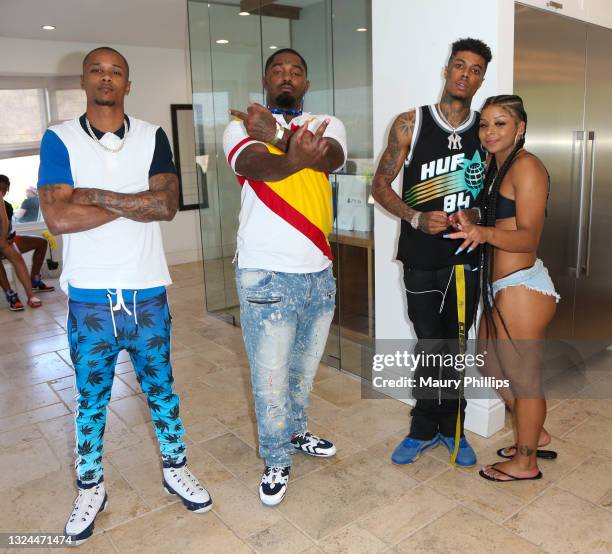 Ollscocky, D Loc, Blueface and Chrisean Rock attend Wealth Garden Entertainment Juneteenth Pool Party on June 19, 2021 in Calabasas, California.