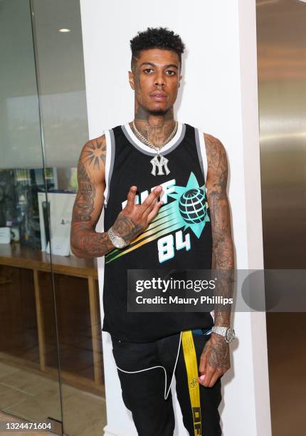 Blueface attends Wealth Garden Entertainment Juneteenth Pool Party on June 19, 2021 in Calabasas, California.