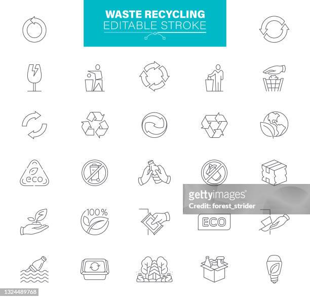 waste recycling icons editable stroke - recycling symbol stock illustrations