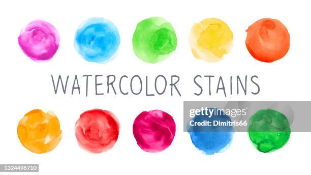 hand bemalt aquarell abstrakte kreise. satz von aquarell flecken. - schmiererei stock-grafiken, -clipart, -cartoons und -symbole