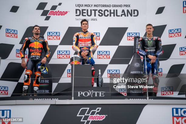 MotoGP Top-3 on the podium with Marc Marquez of Spain and Repsol Honda Team , Miguel Oliveira of Portugal and Red Bull KTM Factory Racing and Fabio...