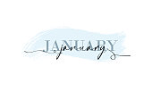 Hello January card. One line. Lettering poster with text January. Vector EPS 10. Isolated on white background