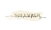 Hello November card. One line. Lettering poster with text November. Vector EPS 10. Isolated on white background