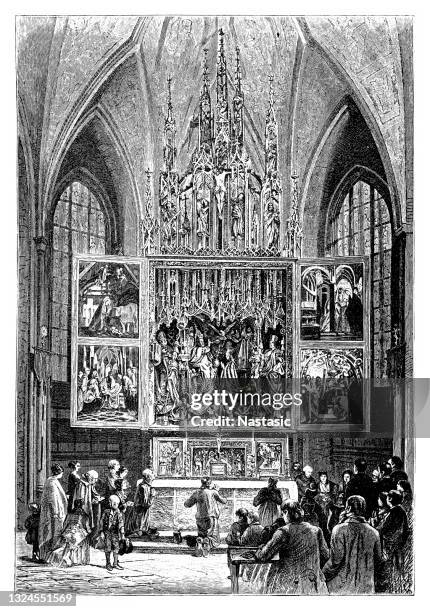 st. wolfgang altarpiece, 1481 - st wolfgang stock illustrations