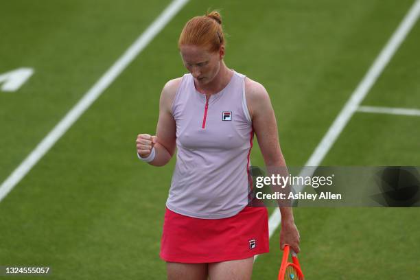 Alison Van Uytvanck of Belgium picks up another point in the Finals match against Arina Rodionova of Australia during the ITF W100 Final of the...