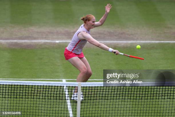 Alison Van Uytvanck of Belgium in action during the Finals match against Arina Rodionova of Australia during the ITF W100 Final of the Nottingham...