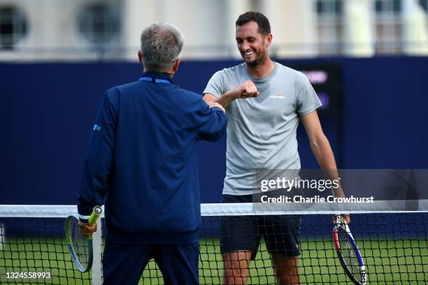James Ward of Great Britain in action as he enjoys a practice session during day 2 of the Viking International Eastbourne at Devonshire Park on June...