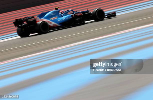 Esteban Ocon of France driving the Alpine A521 Renault on track during the F1 Grand Prix of France at Circuit Paul Ricard on June 20, 2021 in Le...