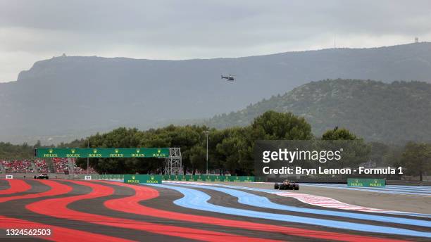 Sergio Perez of Mexico driving the Red Bull Racing RB16B Honda on track during the F1 Grand Prix of France at Circuit Paul Ricard on June 20, 2021 in...
