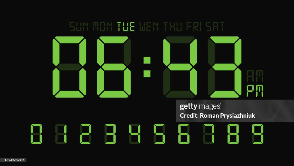 Virtual Clock With Numbers Digital Clock Number Set Or Calculator Electronic Numbers Vector High ...