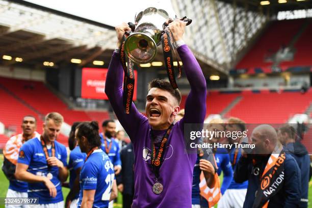 Brad James of Hartlepool United celebrates following the Vanarama National League Play-Off Final match between Hartlepool United and Torquay United...