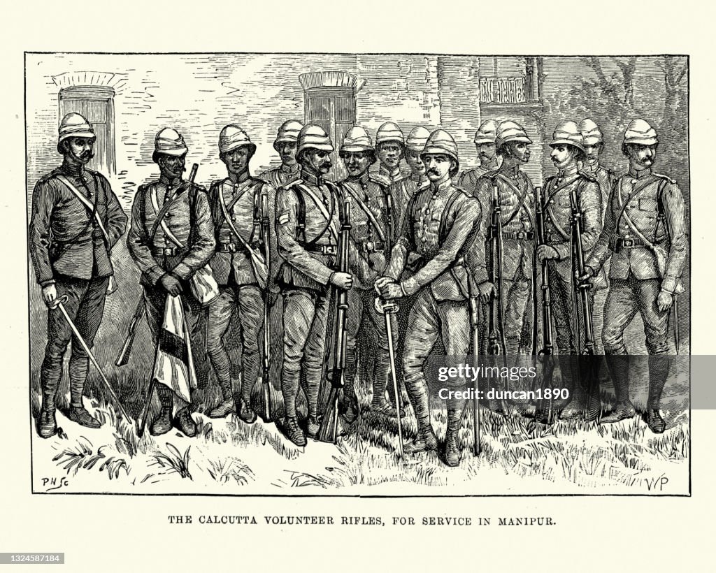 British soldiers of the Calcutta Volunteer Rifles, For service in Manipur, 19th Century