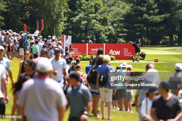 Madelene Sagstrom of Sweden hits her tee shot on the 14th hole during the final round of the Meijer LPGA Classic for Simply Give at Blythefield...