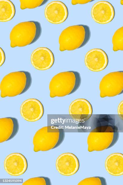 geometrical lemon fruit flatlay modern pattern - lemon stock pictures, royalty-free photos & images