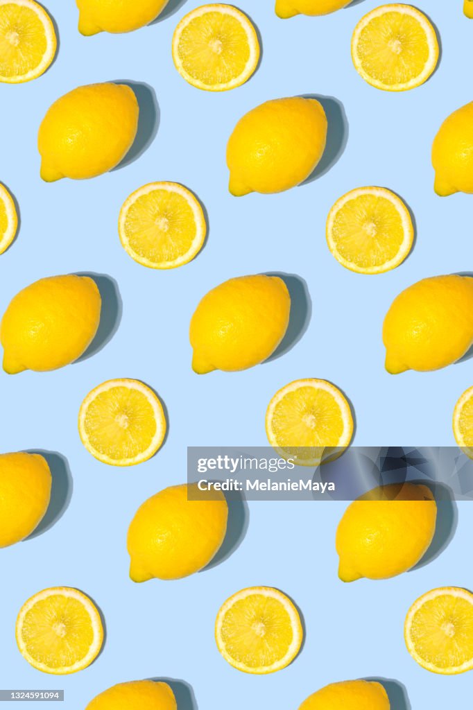 Geometrical lemon fruit flatlay modern pattern