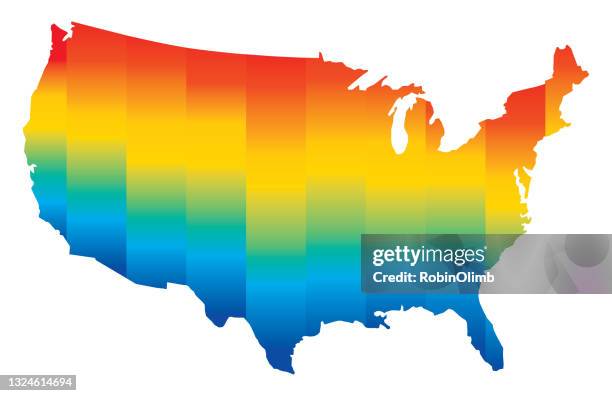 rainbow striped gradient usa map - pride rainbow border stock illustrations