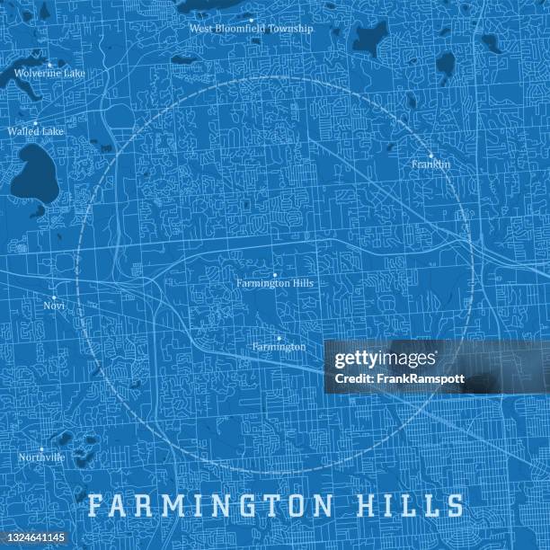 farmington hills mi city vector road map blue text - farmington michigan stock illustrations