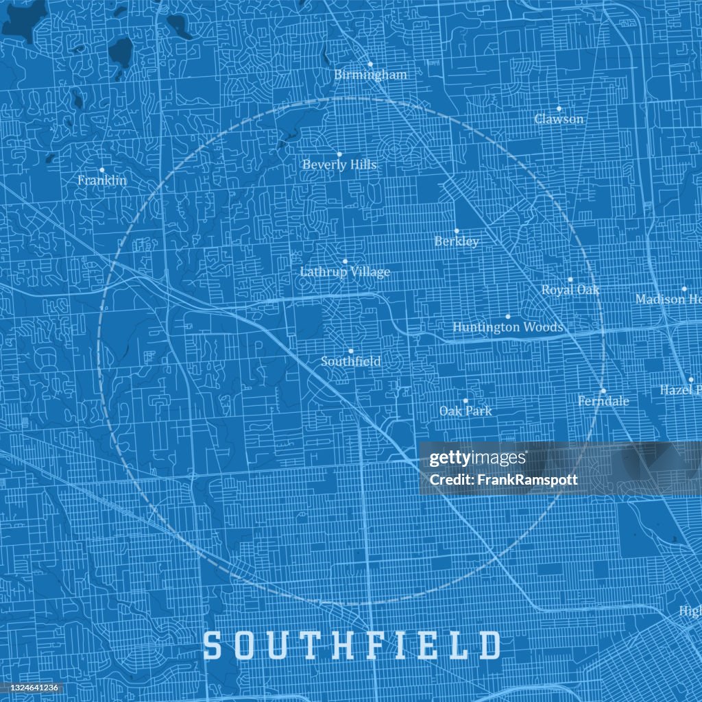 Southfield MI City Vector Road Map Blue Text