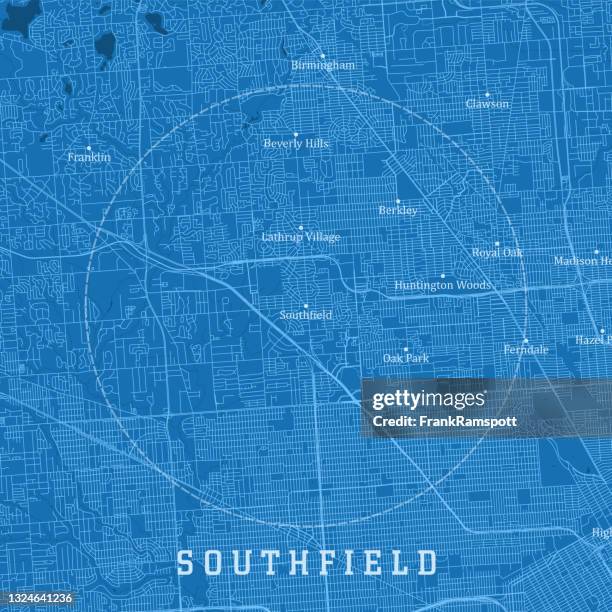 southfield mi city vector road map blue text - southfield mi stock illustrations