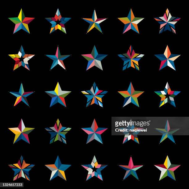 vector colorful five pointed stars icon pattern collection for design - pentagram stock illustrations
