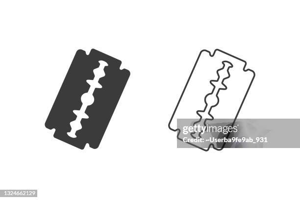 razor blade simple icon set on round background. vector - shaving razor on white stock illustrations
