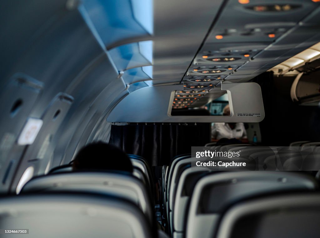 Interior of empty seats on a airplane.