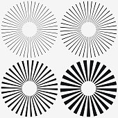 Sunburst element. Starburst, radial stripes. Set of ray, beam. Vector