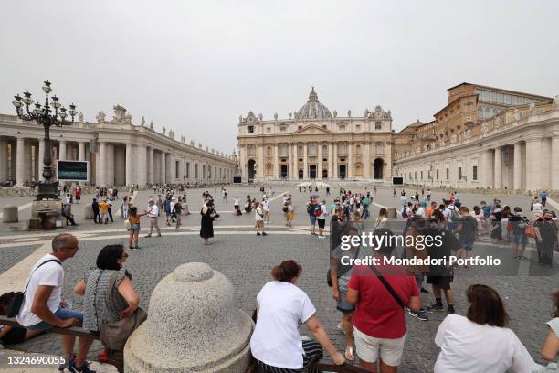 Some people in St. Peter's Square for the Angelus Prayer presided over by Pope Francis. Vatican City , June 20th, 2021
