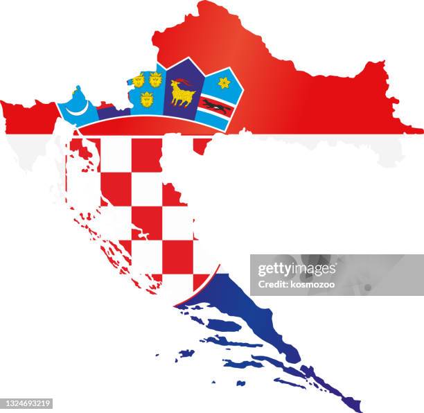 illustrazioni stock, clip art, cartoni animati e icone di tendenza di mappa della bandiera della croazia - croatian flag