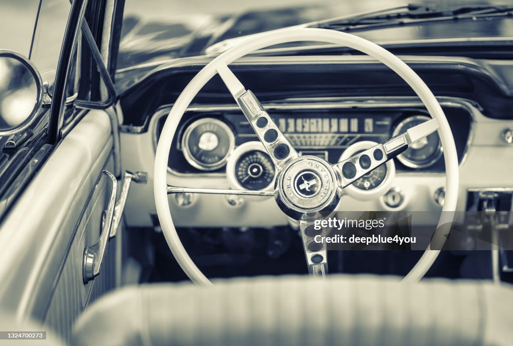 Inside view of classic Ford Mustang
