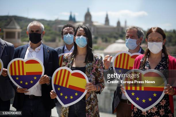 The leader of Ciudadanos in Catalonia, Carlos Carrizosa; the leader of Cs, Ines Arrimadas; and the deputy secretary general and national spokesman of...