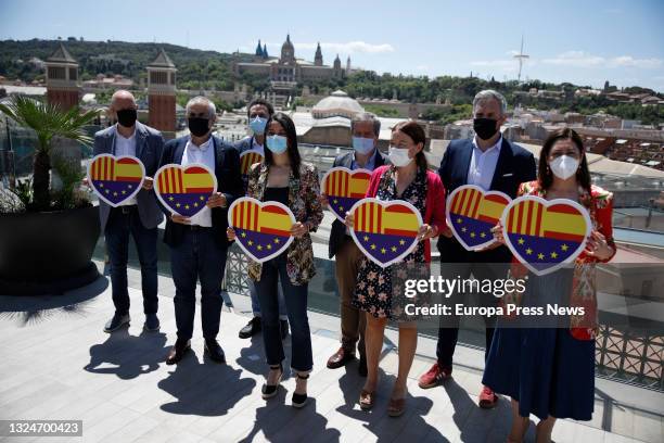 The leader of Ciudadanos in Catalonia, Carlos Carrizosa; the leader of Cs, Ines Arrimadas; and the deputy secretary general and national spokesman of...