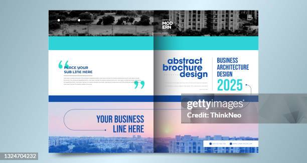 abstract a4 brochure cover design. text frame surface. urban city view font. blue, green, white title sheet model. creative vector front page. - real estate business card stock illustrations