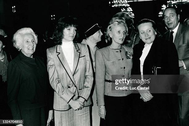 Marguerite Chodron de Courcel , Claude Chirac, Bernadette Chirac ,a friend and Jacques Chirac attend the 10th Anniversary of the Election of Jacques...