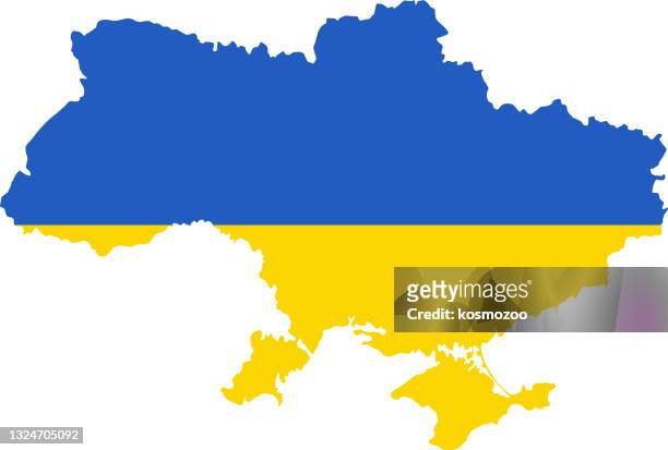ukrainische flagge karte - ukraine war stock-grafiken, -clipart, -cartoons und -symbole