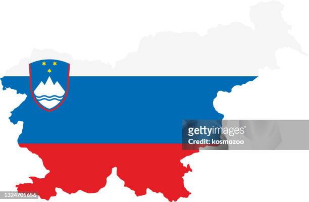 slowenien flaggenkarte - kartographie stock-grafiken, -clipart, -cartoons und -symbole