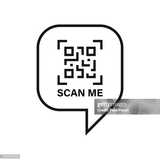ilustrações de stock, clip art, desenhos animados e ícones de qr code scan label. scan qr code icon. scan me text. speech bubble. vector illustration. - código-de-barras