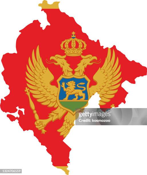 montenegro flagge karte - cartografie stock-grafiken, -clipart, -cartoons und -symbole