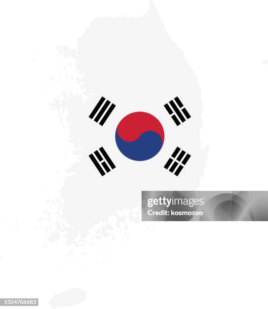 ilustraciones, imágenes clip art, dibujos animados e iconos de stock de mapa de la bandera de corea del sur - corea del sur