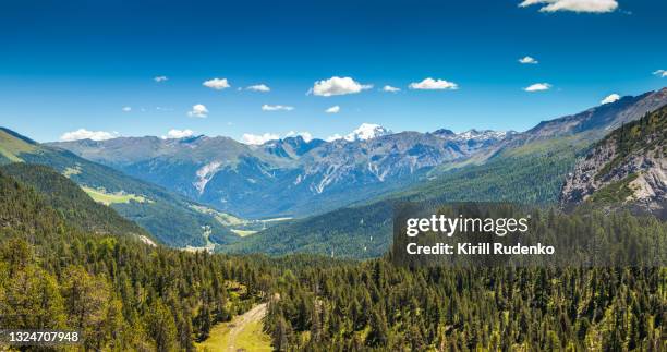 mountain valley in the swiss alps - val müstair stock pictures, royalty-free photos & images